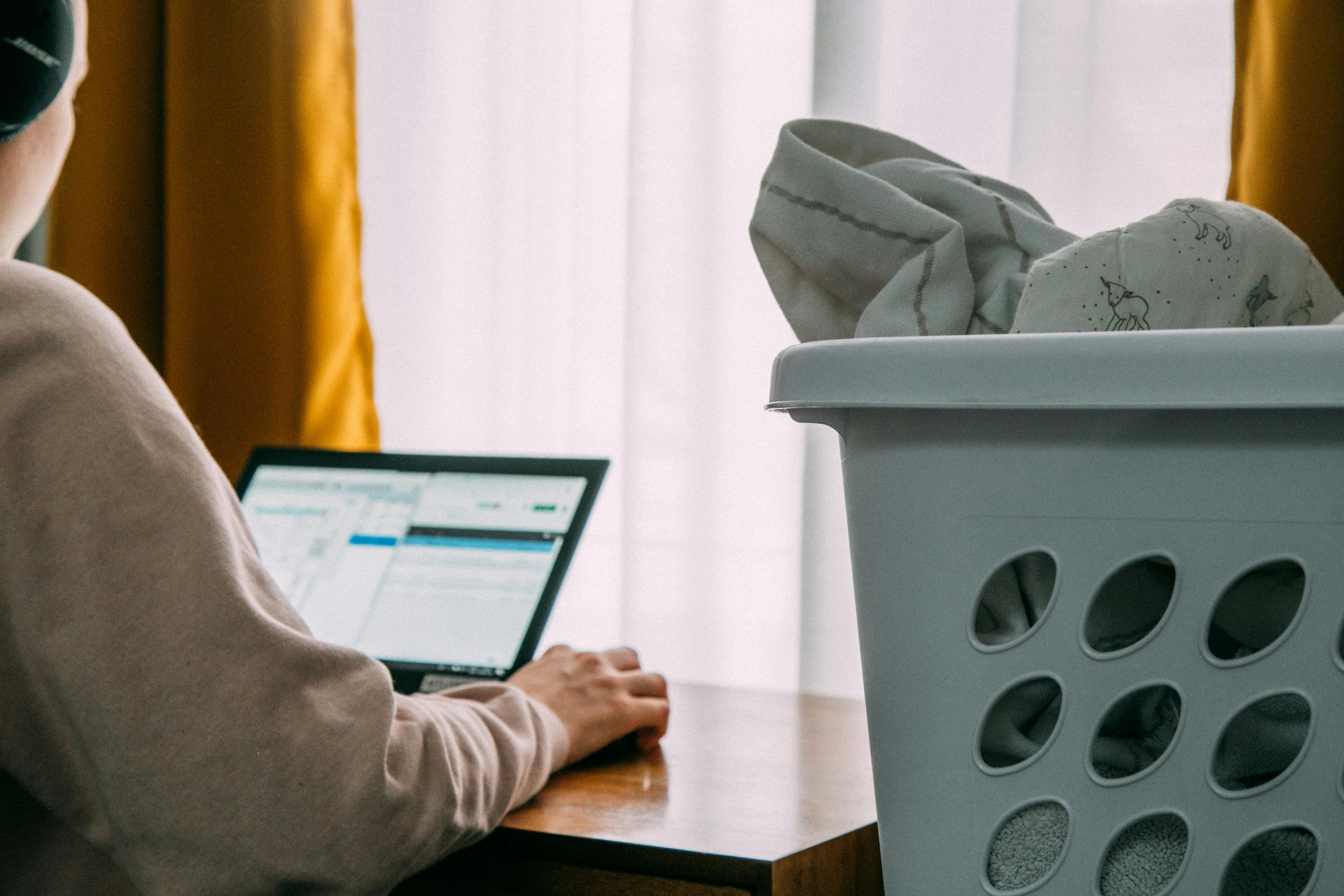 Online student with laundry